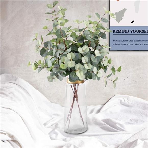 6pcs Artificial Eucalyptus Leaves Stems 25in Tall with 80Leaves FakeSilver Plant - Picture 6 of 7